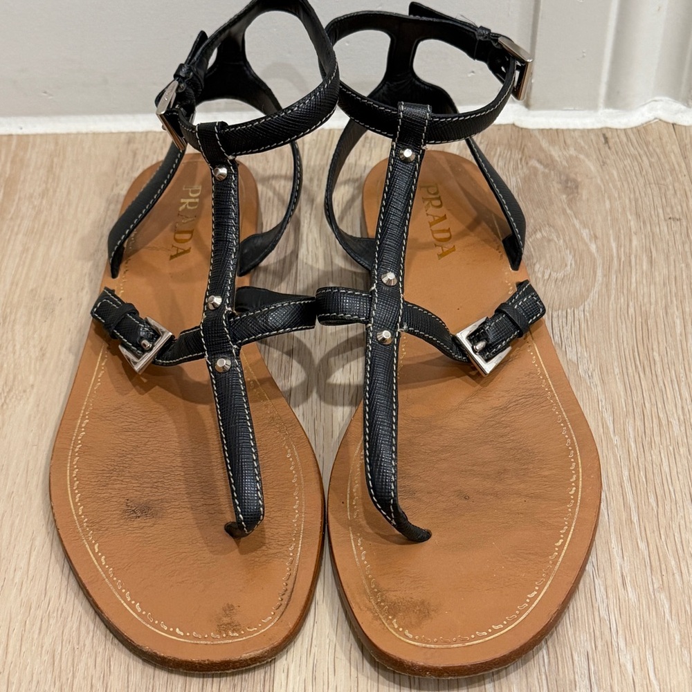 Prada Women's Black and Tan Sandals - Picture 4 of 6